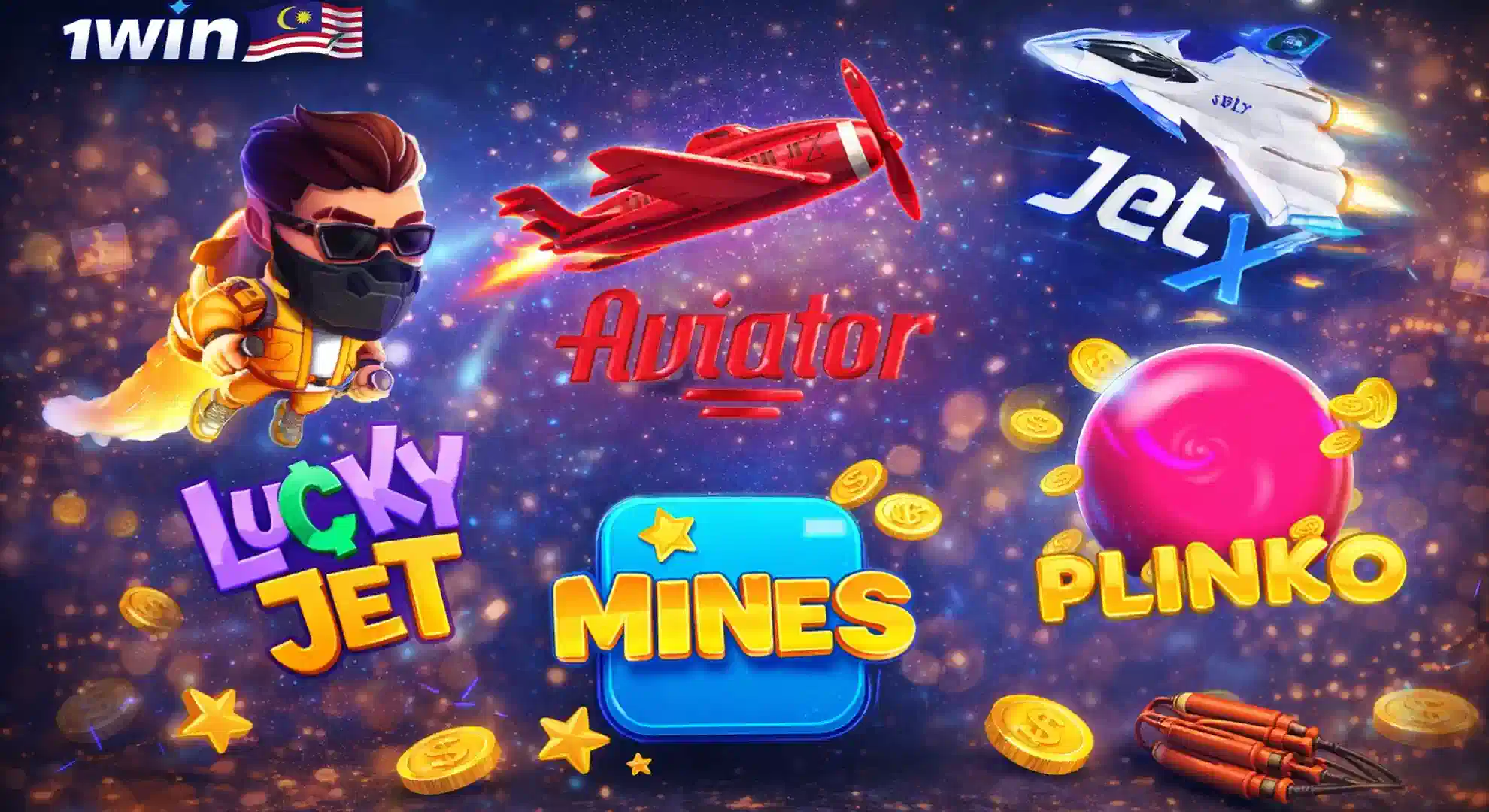How to play 1win game collection: JetX, Aviator, Mines and Plinko?