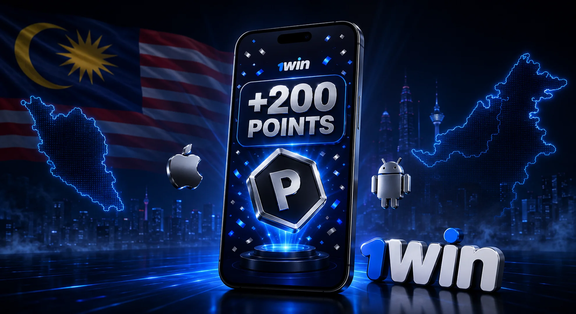 Get 200 loyalty points bonus reward for 1win app installation