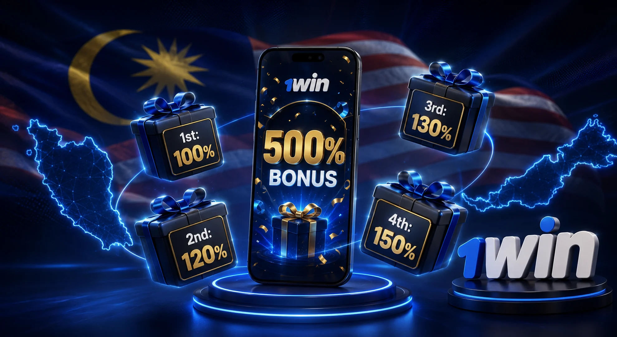1win Malaysia standard 500 percent deposit bonus structure for MYR