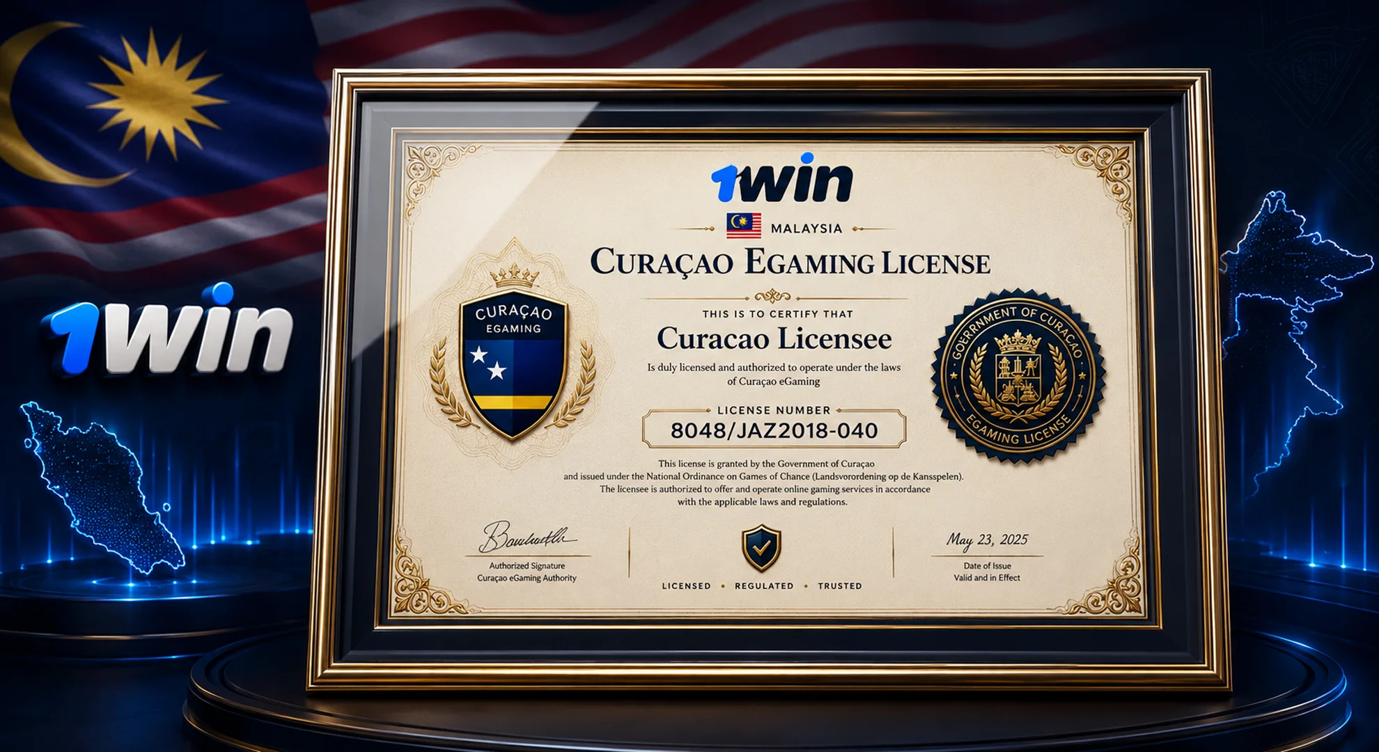 1win official Curacao eGaming license certificate for Malaysian players 2026