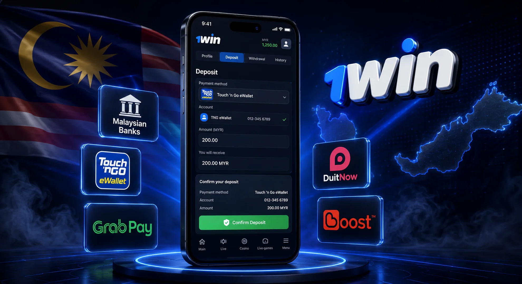 How to deposit money in 1win account in Malaysia step by step