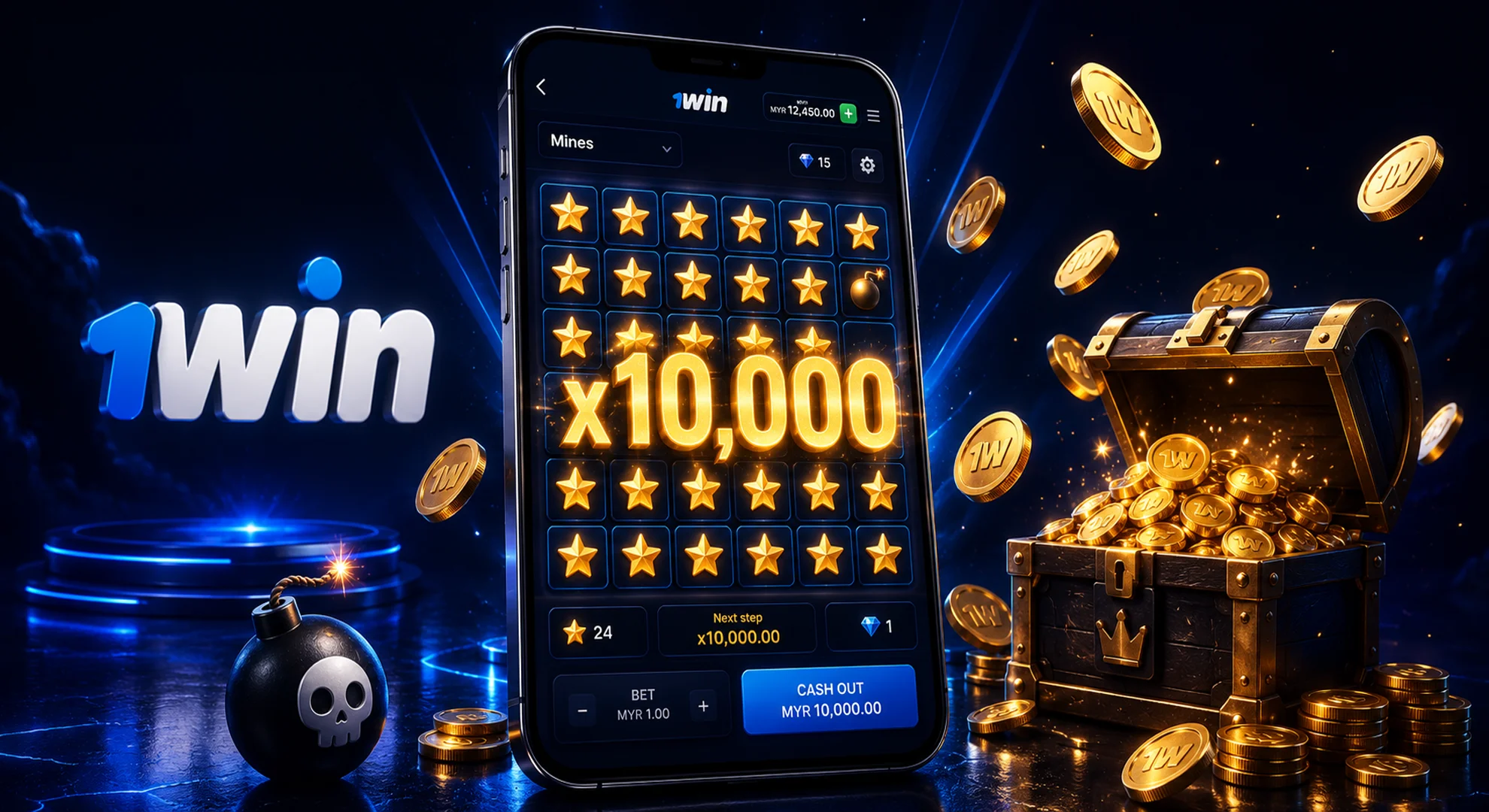 1win Mines Pro high multiplier jackpot win with safe cash out