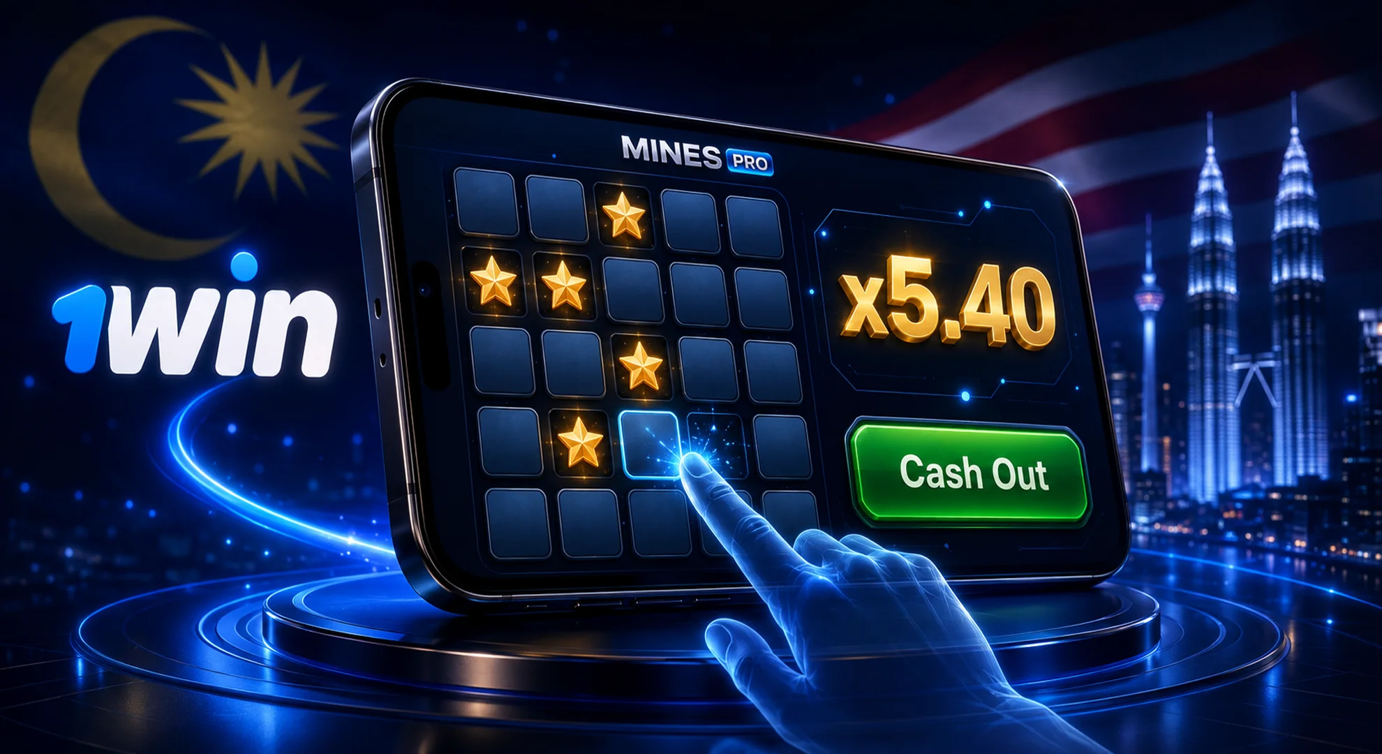 1win Mines Pro casino game intuitive gameplay with opening grid cells