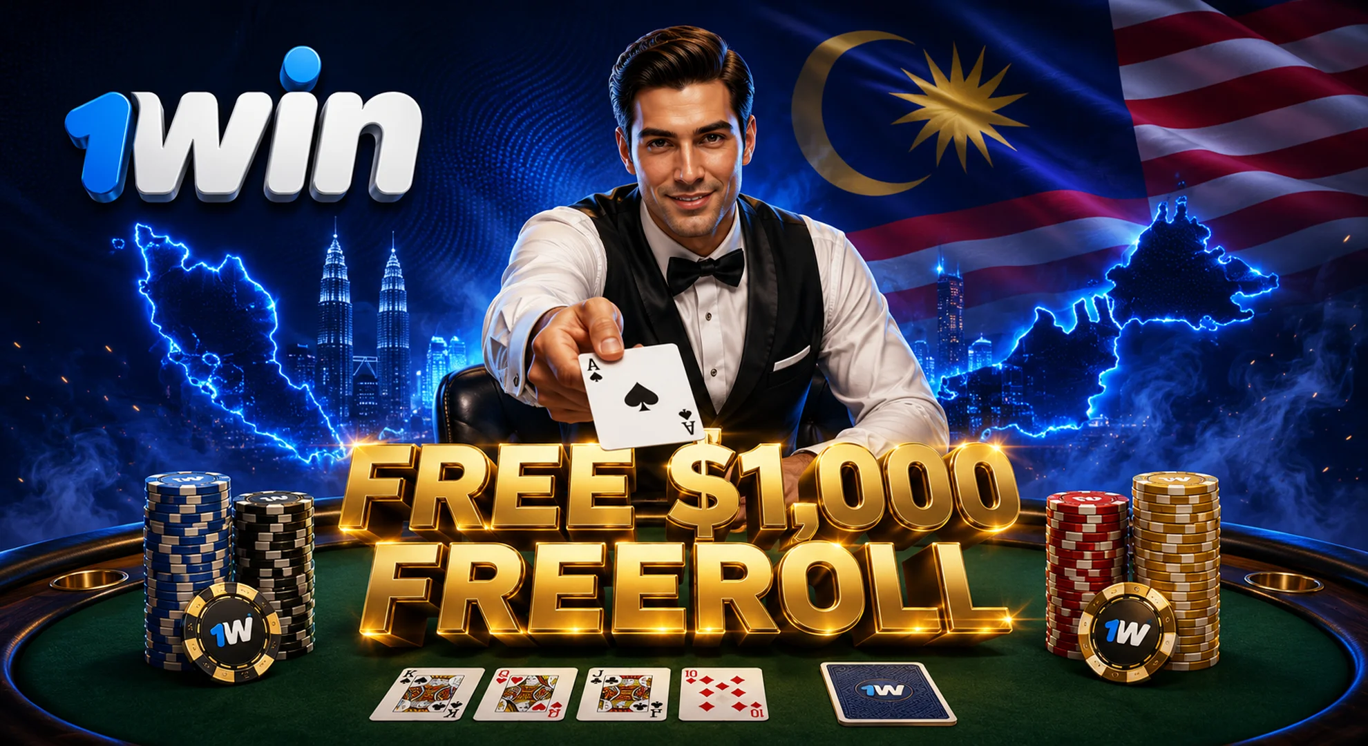 1win free 1000 USD freeroll poker tournaments entry room